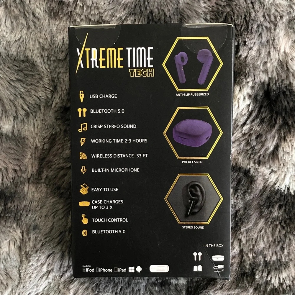 Purple Wireless Earbuds with Portable Charging Case
